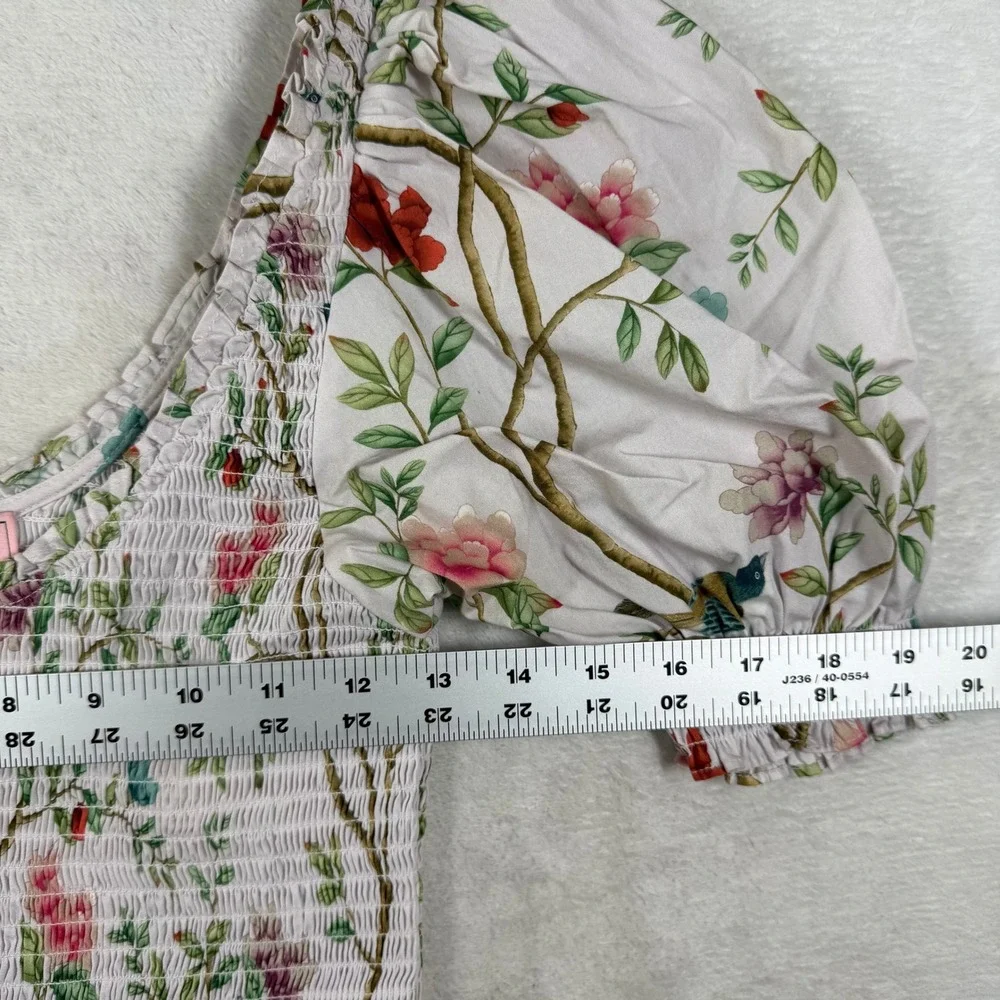 Hill House Home x Diane Hill Aurora Top Small Floral Bird Smocked Puff Sleeve